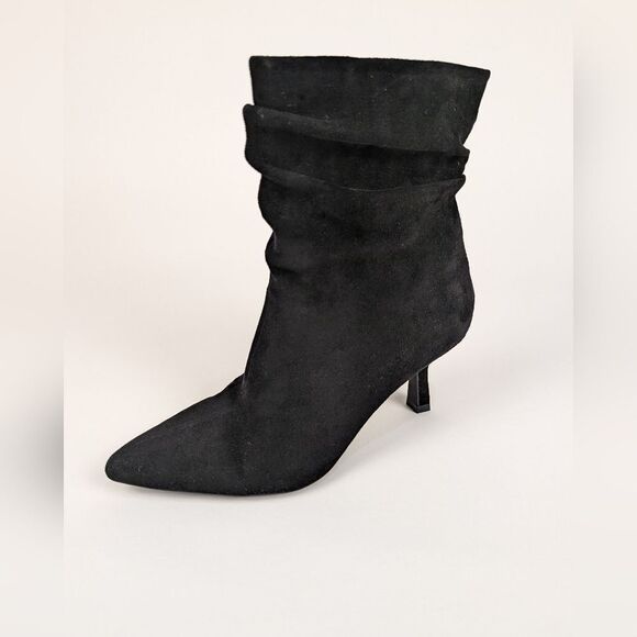 Open Edit Black Kitten Heel Faux-Suade Faux-Leather Heeled Boots Women's size 7 - Picture 1 of 10